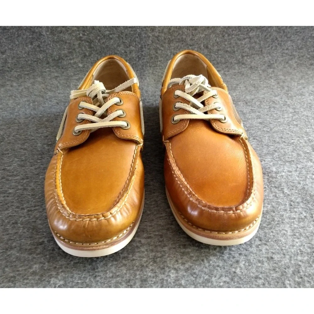 FRYE Leather Sully‎ Boat Shoes Mens 8 Caramel Brown Slip On Lace Up Loafers
